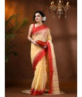  Handloom Cotton Saree Lotus Bud Woven Designer Without Blouse Piece (Cream)