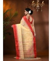  Handloom Cotton Saree Lotus Bud Woven Designer Without Blouse Piece (Cream)