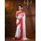 Handloom Cotton Saree Lotus Bud Woven Designer Without Blouse Piece (Whitw Red)