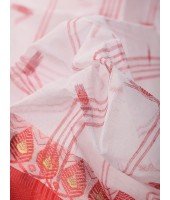 Handloom Cotton Saree Lotus Bud Woven Designer Without Blouse Piece (Whitw Red)