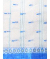 Handloom Cotton Saree Lotus Bud Woven Designer Without Blouse Piece (White Blue)