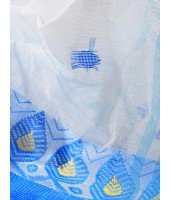 Handloom Cotton Saree Lotus Bud Woven Designer Without Blouse Piece (White Blue)