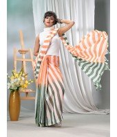 Women`s Pure Malmal Cotton and Bengal Soft Khadi Mul Mul Handloom Cotton Saree in Tricolour (Orange White Green)