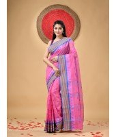  Handloom Cotton Saree Mina Pyramid Woven Designer Without Blouse Piece (Pink)