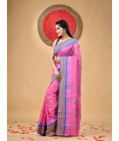  Handloom Cotton Saree Mina Pyramid Woven Designer Without Blouse Piece (Pink)