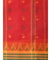  Handloom Cotton Saree Mina Pyramid Woven Designer Without Blouse Piece (Red)