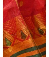  Handloom Cotton Saree Mina Pyramid Woven Designer Without Blouse Piece (Red)