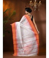  Handloom Cotton Saree Mina Pyramid Woven Designer Without Blouse Piece (White)