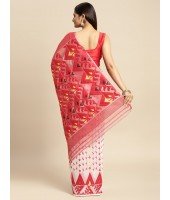 Moti Dhakai jamdani Bengal Pure Cotton Saree Whole Body Design without Blouse Piece (White Red)