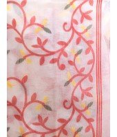 Muslin Resham Dhakai jamdani Bengal Pure Cotton Handloom Saree without Blouse Piece(Red)