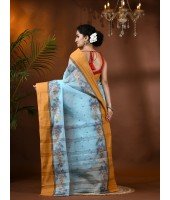  Handloom Cotton Saree Padmakshi Woven Designer Without Blouse Piece (Light Blue)