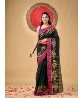 Handloom Cotton Saree Padmakshi Woven Designer Without Blouse Piece (Green)