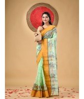  Handloom Cotton Saree Padmakshi Woven Designer Without Blouse Piece (Light Green)