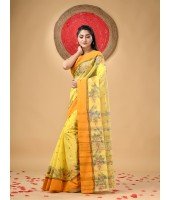 Handloom Cotton Saree Padmakshi Woven Designer Without Blouse Piece (Yellow)