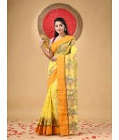 Handloom Cotton Saree Padmakshi Woven Designer Without Blouse Piece (Yellow)