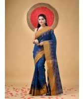 Traditional Pure Handloom Cotton Saree Padmo Woven Design Without Blouse Piece(Blue)