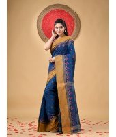 Traditional Pure Handloom Cotton Saree Padmo Woven Design Without Blouse Piece(Blue)