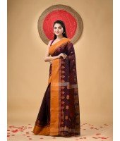 Traditional Pure Handloom Cotton Saree Padmo Woven Design Without Blouse Piece (Brown)