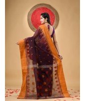 Traditional Pure Handloom Cotton Saree Padmo Woven Design Without Blouse Piece (Brown)