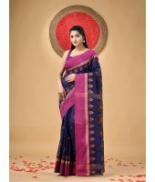 Traditional Pure Handloom Cotton Saree Padmo Woven Design Without Blouse Piece(Deep Blue)