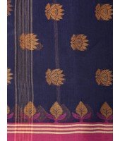 Traditional Pure Handloom Cotton Saree Padmo Woven Design Without Blouse Piece(Deep Blue)