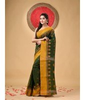 Traditional Pure Handloom Cotton Saree Padmo Woven Design Without Blouse Piece(Green)