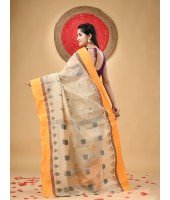 Traditional Pure Handloom Cotton Saree Padmo Woven Design Without Blouse Piece (Peach)