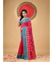 Traditional Pure Handloom Cotton Saree Padmo Woven Design Without Blouse Piece (Red)