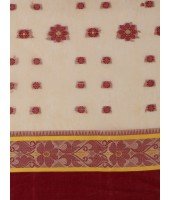 Bengal Phulkoli Woven Design Pure Handloom Cotton Saree Without Blouse Piece (Raddish White Red)