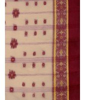 Bengal Phulkoli Woven Design Pure Handloom Cotton Saree Without Blouse Piece (Raddish White Red)