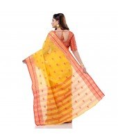 dB DESH BIDESH Women`s Bengal Tant Potrobinnas Pure Handloom Cotton Saree Without Blouse Piece (Yellow-1)