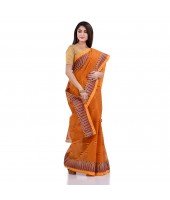 Women`s Traditional Pure Cotton Handloom Saree Woven Tilak Designer Without Blouse Piece (Burnt Clay Orange)