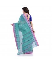 Women`s Traditional Pure Cotton Handloom Saree Chotushkone Woven Designer Without Blouse Piece(Firoza)