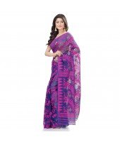 dB Desh Bidesh Women`s Bengal Handloom Tant Soft Dhakai Jamdani Cotton Saree Whole Body Design (Purple Deep Blue)