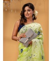 Rangabati Resham Dhakai Jamdani Bengal Pure Cotton Handloom Saree without Blouse Piece (Green)