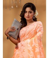 Rangabati Resham Dhakai Jamdani Bengal Pure Cotton Handloom Saree without Blouse Piece (Light Orange)