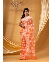  Rangabati Resham Dhakai Jamdani Bengal Pure Cotton Handloom Saree without Blouse Piece (Orange)