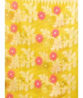 Rangabati Resham Dhakai Jamdani Pure Cotton Handloom Saree without Blouse Piece (Yellow)