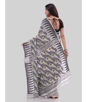 DESH BIDESH Women`s Tamarind Leaf Resham Dhakai Jamdani Bengal Pure Cotton Handloom Saree Whole Body Design without Blouse Piece(Black White)