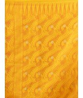 Traditional Tamarind Leaf Resham Dhakai Jamdani Pure Cotton Handloom Saree without Blouse Piece(Yellow Red)