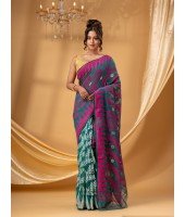 Tamarind Leaf Resham Dhakai Jamdani Pure Cotton Handloom Saree without Blouse Piece (Firoza Pink)