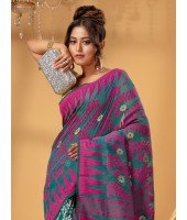 Tamarind Leaf Resham Dhakai Jamdani Pure Cotton Handloom Saree without Blouse Piece (Firoza Pink)