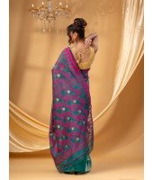 Tamarind Leaf Resham Dhakai Jamdani Pure Cotton Handloom Saree without Blouse Piece (Firoza Pink)