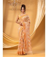 Tamarind Leaf Resham Dhakai Jamdani Pure Cotton Handloom Saree without Blouse Piece(Off Orange)