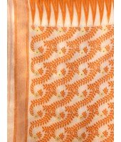 Tamarind Leaf Resham Dhakai Jamdani Pure Cotton Handloom Saree without Blouse Piece(Off Orange)