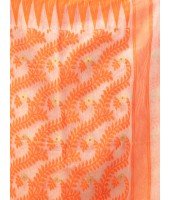 Traditional Tamarind Leaf Resham Dhakai Jamdani Pure Cotton Handloom Saree without Blouse Piece (Orange)