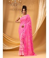 Tamarind Leaf Resham Dhakai Jamdani Pure Cotton Handloom Saree Whole Body Design without Blouse Piece(Pink)