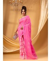 Tamarind Leaf Resham Dhakai Jamdani Pure Cotton Handloom Saree Whole Body Design without Blouse Piece(Pink)