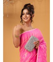 Tamarind Leaf Resham Dhakai Jamdani Pure Cotton Handloom Saree Whole Body Design without Blouse Piece(Pink)