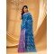 Tamarind Leaf Resham Dhakai Jamdani Pure Cotton Handloom Saree Whole Body Design without Blouse Piece(Pink Blue)